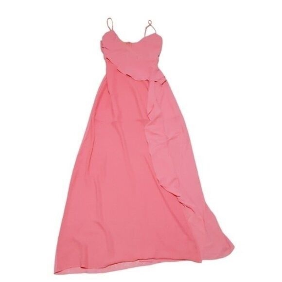 Lovers + Friends Salmon Pink Cocktail Bridesmaid Sleeveless Ruffle Leg Split M - Picture 2 of 9